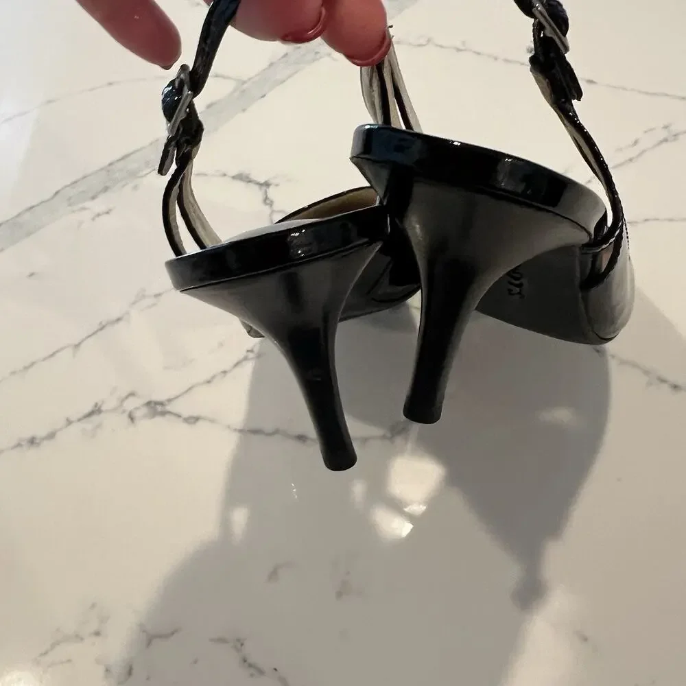 Talbots Shoes Black Patent Pointed Toe Slingback Kitten Heels 7.5